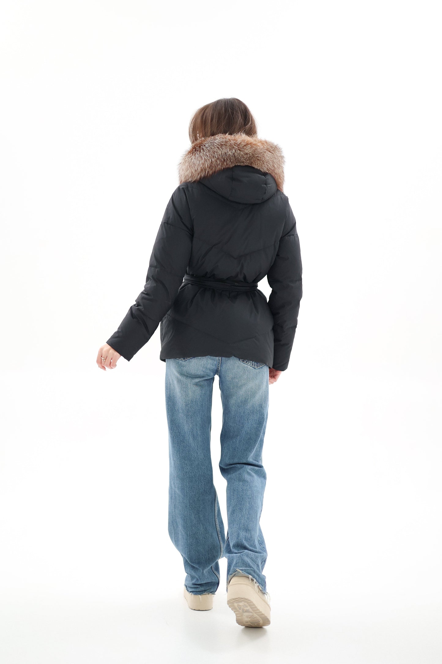 Genuine Silver Fox Fur Down Insulated Parka