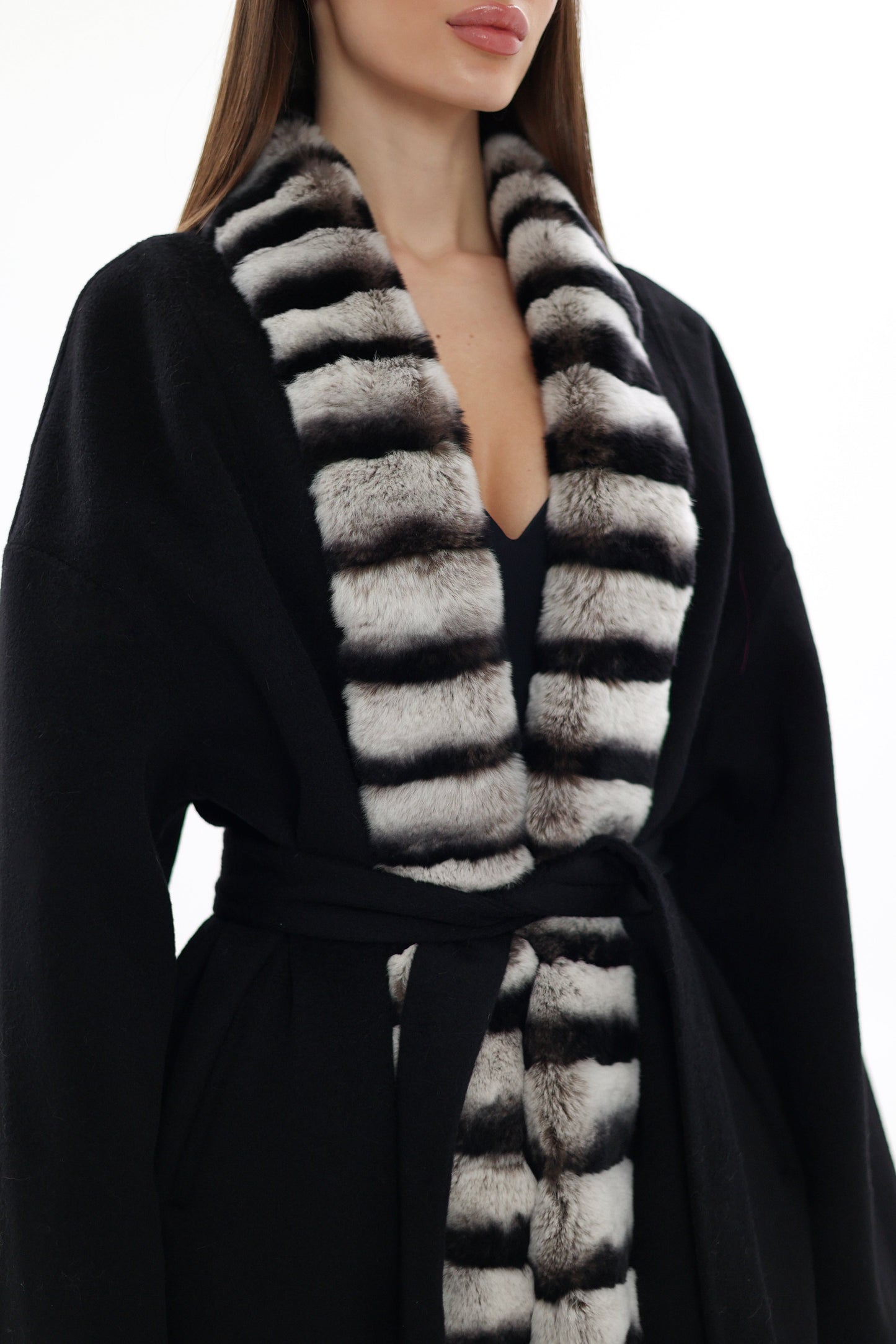 Genuine  French Orylag Fur Italian Cashmere Wool Coat