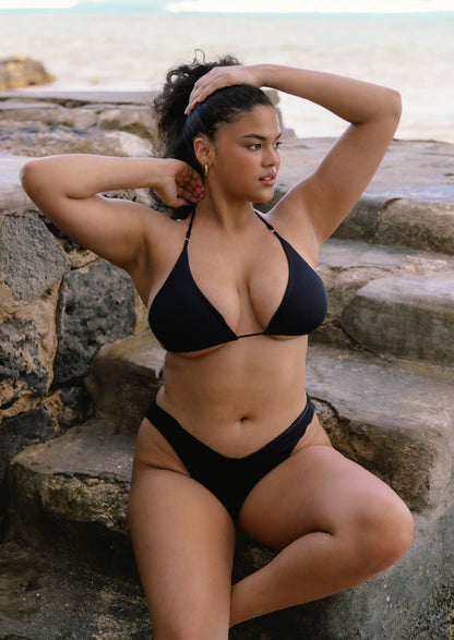 Nalani Triangle Bikini Top X Black Eco-Rib