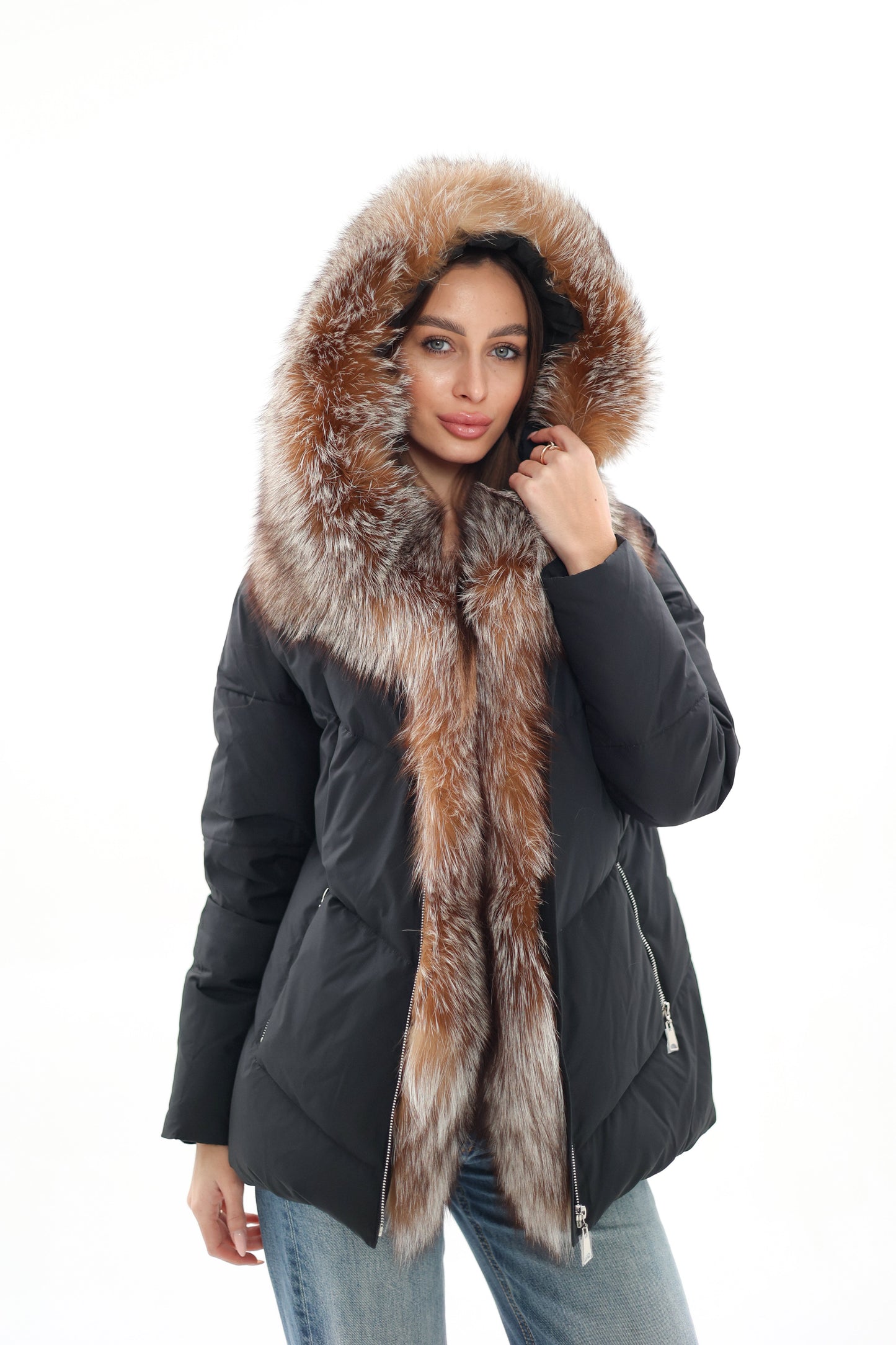 Genuine Silver Fox Fur Down Insulated Parka