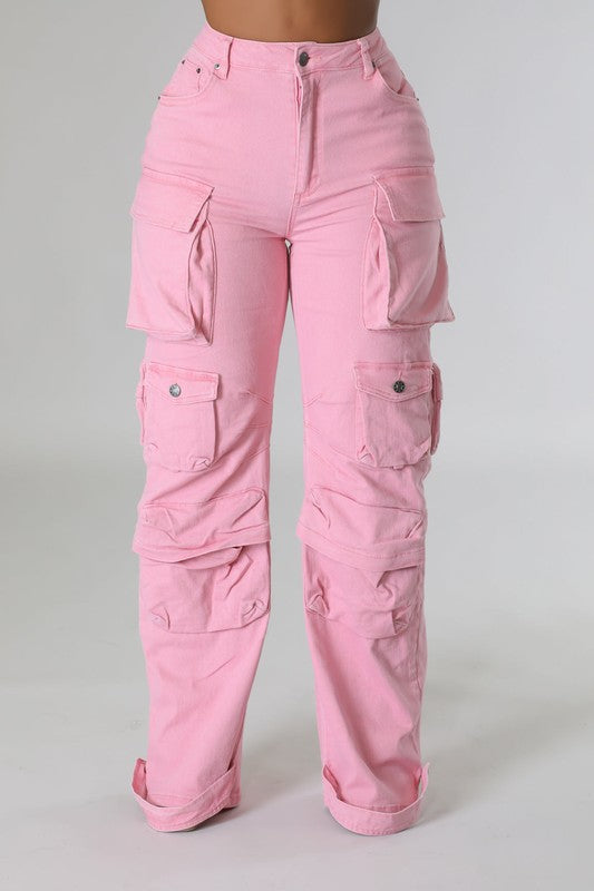 Lightweight Multi-Pocket Front Denim Cargo Pants