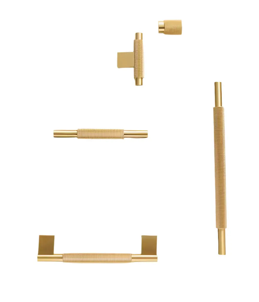 Satin Brass Cabinet Handles - Modern Knurled Solid Brass Pulls – Industrial Chic Hardware
