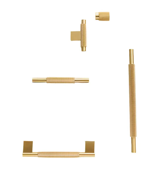 Satin Brass Cabinet Handles - Modern Knurled Solid Brass Pulls – Industrial Chic Hardware