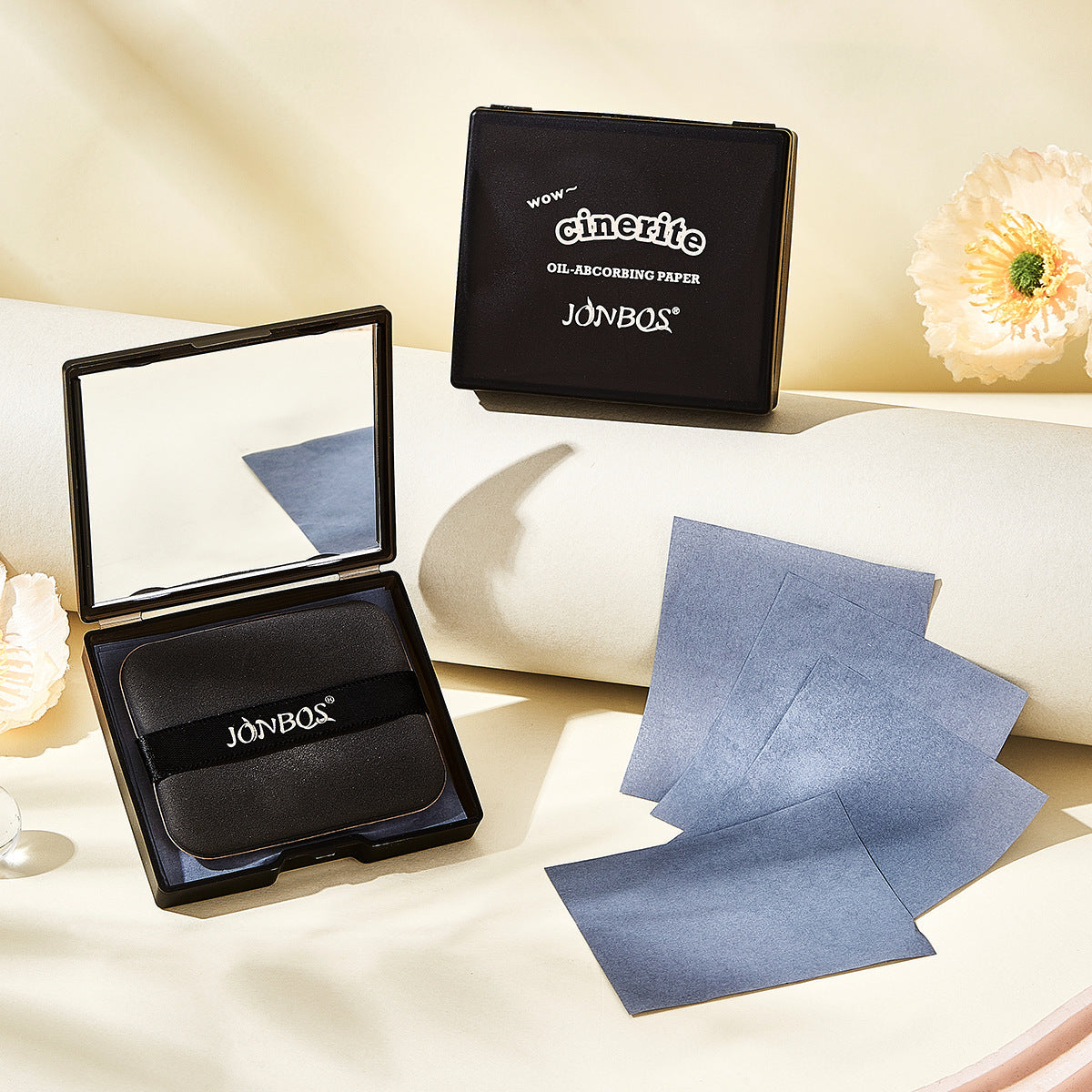 Portable Cleaning Oil-absorbing Sheets With Powder Puff Facial Oily Skin Refreshing Oil Removing Bamboo Charcoal Oil Control