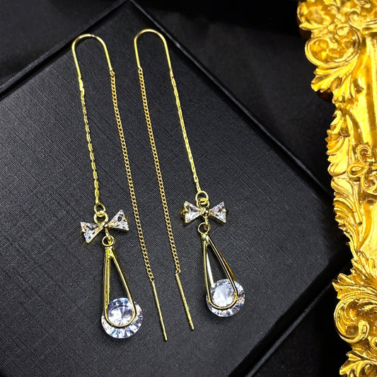 Bow Tear Drop Threader Earrings