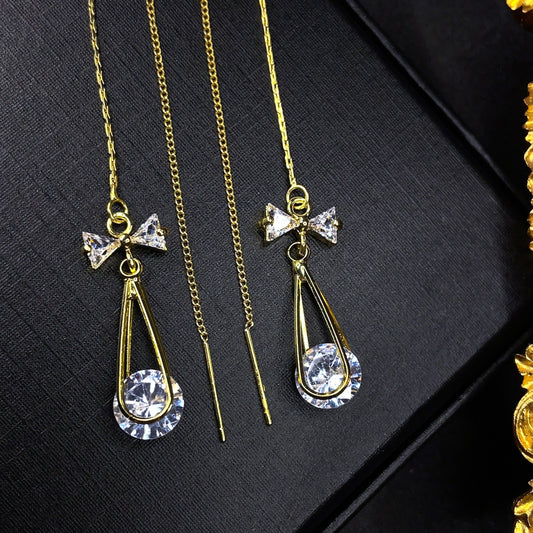 Bow Tear Drop Threader Earrings