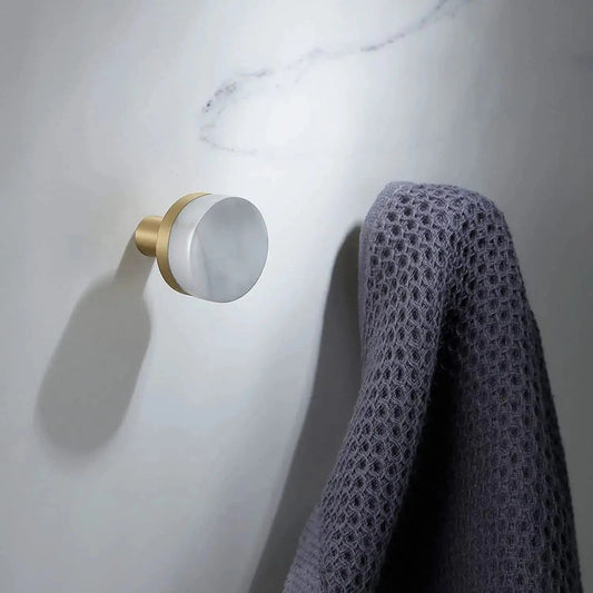Modern Round Brass and Marble Hook